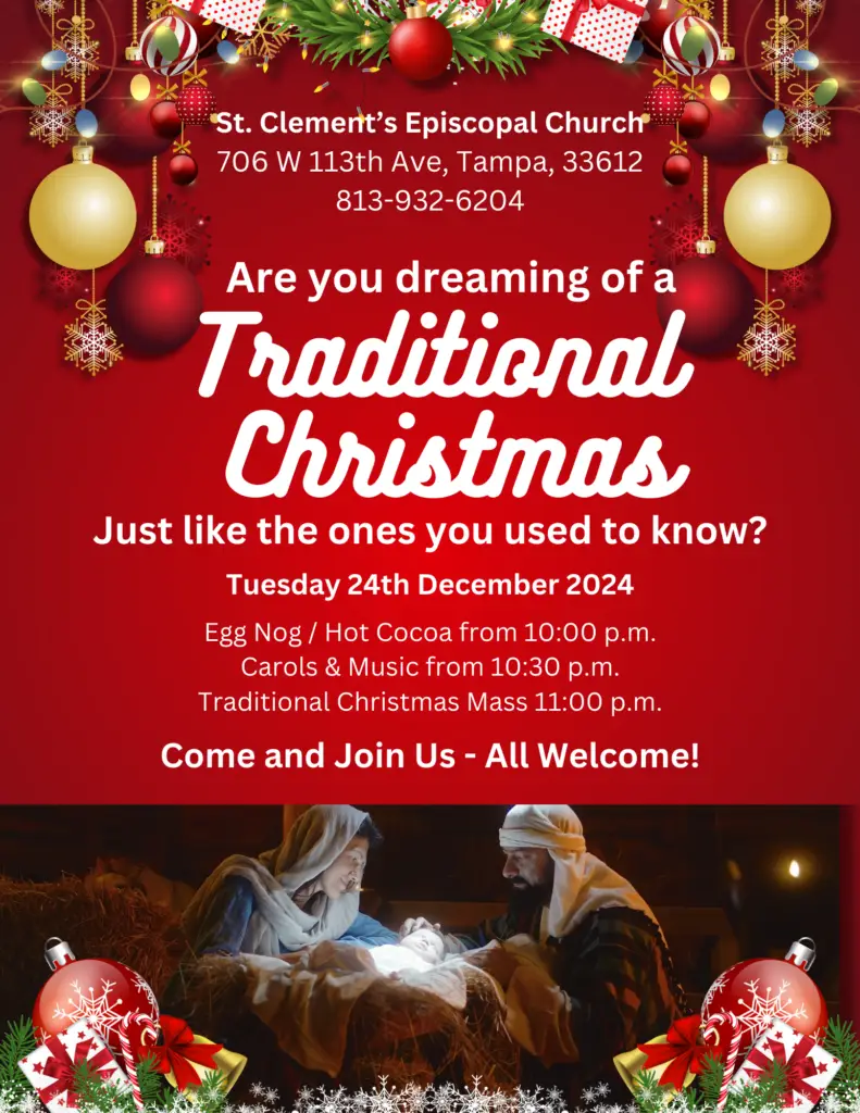 Christmas, Traditional, Carols, Midnight Mass, Hot Cocoa, Eucharist, Children, Episcopal, Tampa, Hyde Park, Carrollwood,